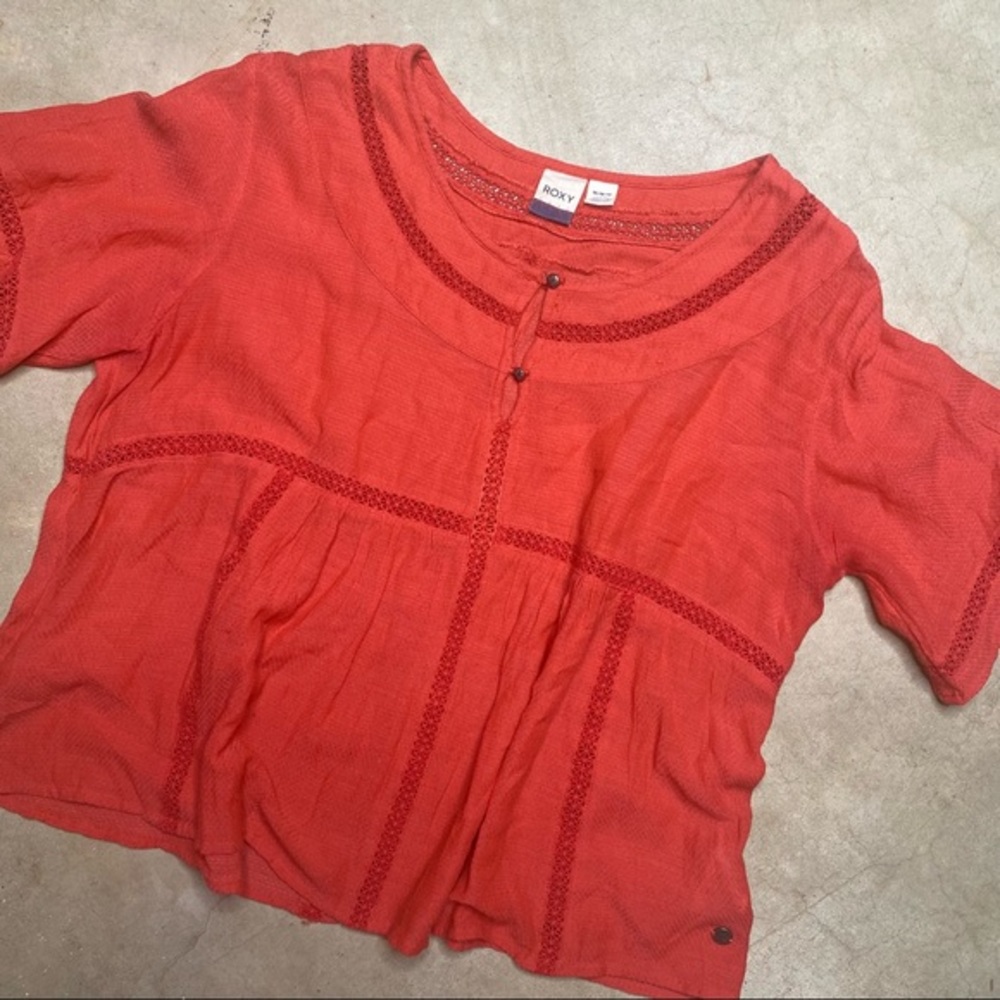 Roxy Boho Pink Flowy Top Size Medium short-sleeve shirt beach travel